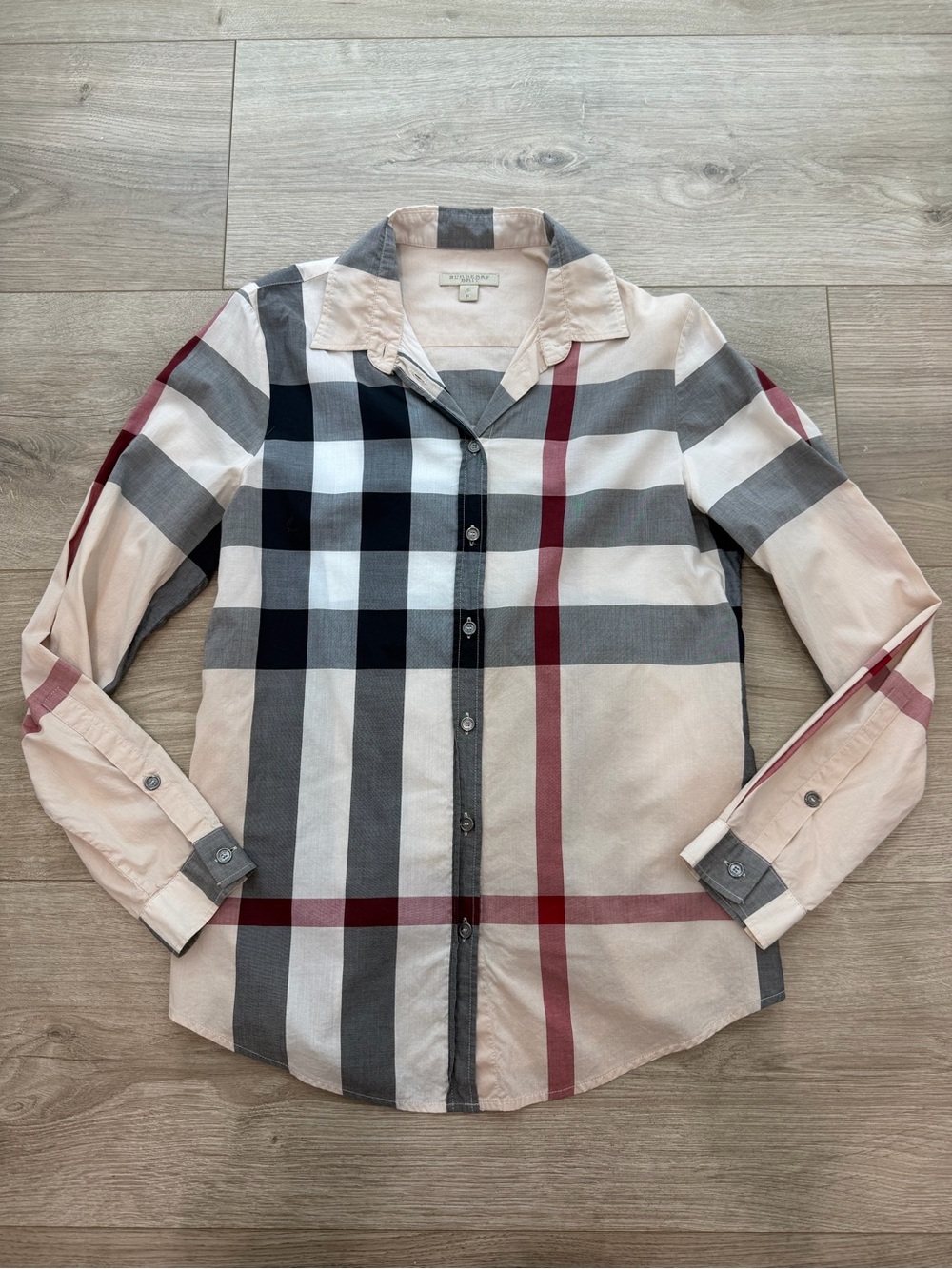 Burberry Plaid Button-Down Shirt in Beige, Black & Red